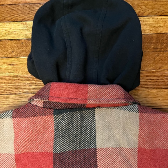 Brixton Bowery Black Red And Tan Plaid Hooded Flannel Jacket Size Men’s Small - Picture 7 of 10